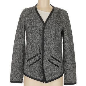 Neiman Marcus Women's Gray Cashmere Jacket Size Medium, Black Lambskin Trim